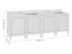 Garden Furniture Prolenta Premium - Fregadero de cocina profesional acero inoxidable 240x60x96 cm Multicolor Hot