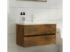 Garden Furniture Prolenta Premium - Mueble lavabo madera contrachapada roble ahumado 80x38,5x45cm Multicolor New