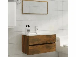 Garden Furniture Prolenta Premium - Mueble lavabo madera contrachapada roble ahumado 80x38,5x45cm Multicolor New