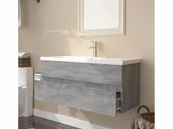 Garden Furniture Estantería Sobre Inodoro|Prolenta Premium - Mueble de baño con lavabo madera contrachapada gris Sonoma