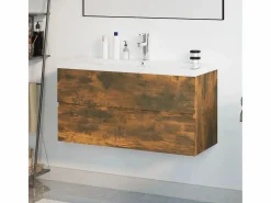 Garden Furniture Prolenta Premium - Mueble de baño con lavabo madera contrachapada roble ahumado Multicolor