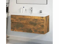 Prolenta Premium - Mueble de baño con lavabo madera contrachapada roble ahumado^Garden Furniture Sale