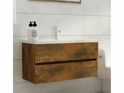 Garden Furniture Prolenta Premium - Mueble lavabo madera contrachapada roble ahumado 90x38,5x45cm Multicolor New