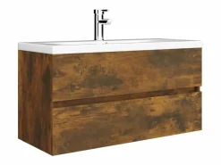 Garden Furniture Prolenta Premium - Mueble lavabo madera contrachapada roble ahumado 90x38,5x45cm Multicolor New