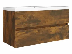 Garden Furniture Prolenta Premium - Mueble lavabo madera contrachapada roble ahumado 90x38,5x45cm Multicolor New