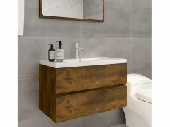 Prolenta Premium - Mueble de baño con lavabo madera contrachapada roble ahumado^Garden Furniture Best