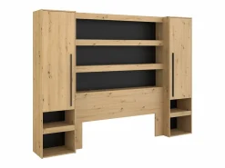 Vente-unique Puente de cama con almacenaje y LED natural y negro - VARLY Negro / Color natural claro Clearance