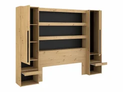 Vente-unique Puente de cama con almacenaje y LED natural y negro - VARLY Negro / Color natural claro Clearance