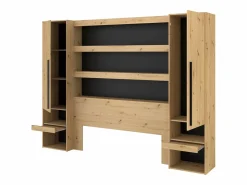 Vente-unique Puente de cama con almacenaje y LED natural y negro - VARLY Negro / Color natural claro Clearance