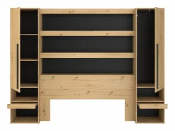 Vente-unique Puente de cama con almacenaje y LED natural y negro - VARLY Negro / Color natural claro Clearance