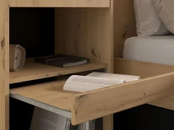 Vente-unique Puente de cama con almacenaje y LED natural y negro - VARLY Negro / Color natural claro Clearance