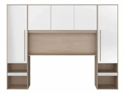 Vente-unique Cabecero Y Puente De Cama|Puente de cama con almacenamiento y LEDs L265 cm color blanco brillante y natural - VELONA