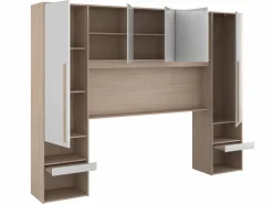 Vente-unique Cabecero Y Puente De Cama|Puente de cama con almacenamiento y LEDs L265 cm color blanco brillante y natural - VELONA