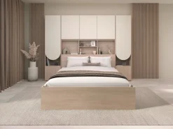 Puente de cama con almacenamiento con LEDs - An. 266 cm y natural - DOMELITO^Vente-unique