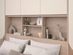 Puente de cama con almacenamiento con LEDs - An. 266 cm y natural - DOMELITO^Vente-unique