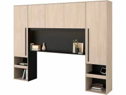 Vente-unique Puente de cama con compartimentos y LEDs L265 cm color natural y negro - VELONA Color natural claro Outlet