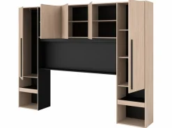 Vente-unique Puente de cama con compartimentos y LEDs L265 cm color natural y negro - VELONA Color natural claro Outlet