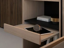 Vente-unique Puente de cama con compartimentos y LEDs L265 cm color natural y negro - VELONA Color natural claro Outlet