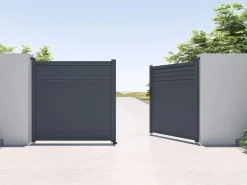 EXPERTLAND Puerta batiente de aluminio con lamas L355 x H181 cm antracita - VIAZO Gris antracita Clearance