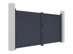 EXPERTLAND Puerta batiente de aluminio con lamas L355 x H181 cm antracita - VIAZO Gris antracita Clearance