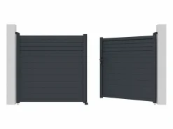EXPERTLAND Puerta batiente de aluminio con lamas L355 x H181 cm antracita - VIAZO Gris antracita Clearance