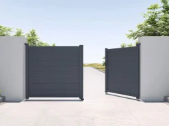 EXPERTLAND Puerta batiente de aluminio macizo - L305 x H150 cm - Antracita - NAZARIO Gris antracita Discount
