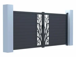 EXPERTLAND Puerta batiente de aluminio con calados con motivos Ancho 400 x Alt. 179 cm antracita LABRIT II Gris antracita Discount