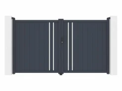 EXPERTLAND Portón|Puerta batiente de aluminio semi calada 309x181 cm antracita - TOROMA