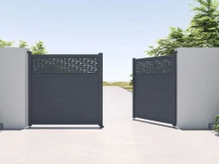 Puerta batiente de aluminio semi sólida con patrones L355 x H181 cm antracita - BAZIO^EXPERTLAND Sale