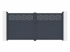 Puerta batiente de aluminio semi sólida con patrones L355 x H181 cm antracita - BAZIO^EXPERTLAND Sale