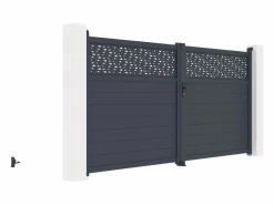 Puerta batiente de aluminio semi sólida con patrones L355 x H181 cm antracita - BAZIO^EXPERTLAND Sale