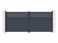 Puerta batiente de aluminio semimaciza con motivos L397 x H181 cm antracita - BAZIO^EXPERTLAND Hot