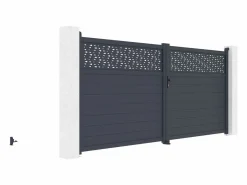 Puerta batiente de aluminio semimaciza con motivos L397 x H181 cm antracita - BAZIO^EXPERTLAND Hot