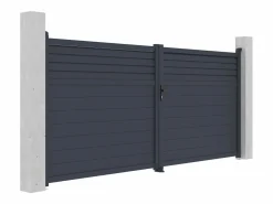 EXPERTLAND Portón|Puerta batiente eléctrica de aluminio con lamas L397 x H181 cm - VIAZO