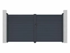 EXPERTLAND Puerta batiente eléctrica de aluminio con persiana L355 x H181 cm antracita - VIAZO Gris antracita New