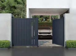 EXPERTLAND Portón|Puerta cancela eléctrica batiente de aluminio semicalada L309 x H181 cm antracita - TOROMA