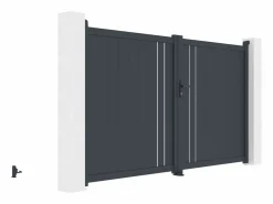 EXPERTLAND Portón|Puerta cancela eléctrica batiente de aluminio semicalada L309 x H181 cm antracita - TOROMA