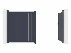 EXPERTLAND Portón|Puerta cancela eléctrica batiente de aluminio semicalada L309 x H181 cm antracita - TOROMA