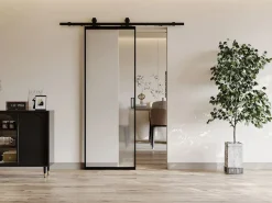 Vente-unique Puerta corredera - aluminio - vidrio templado esmerilado Alt. 205 x Ancho 63 cm - LINCI II Negro Discount