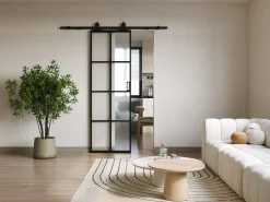 Vente-unique Puerta corredera aplicada - aluminio y cristal esmerilado - Alt. 205 x Ancho 83 cm - WILDEN II Negro Hot
