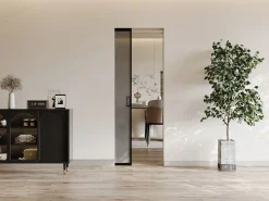 Vente-unique Puerta corredera con riel - vidrio templado ahumado - Alt. 205 x Ancho 83 cm - LINCI II Negro Clearance