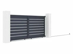 EXPERTLAND Portón|Puerta corredera de aluminio perforado L374 x H165 cm antracita PRIMO