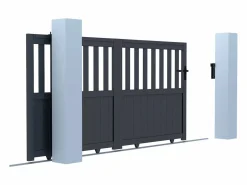 EXPERTLAND Portón|Puerta corredera de aluminio con calados Ancho 314 x Alt. 149 cm TARNOS II
