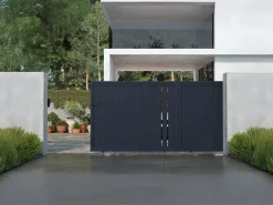 EXPERTLAND Portón|Puerta corredera de aluminio semicalada L421 x H180 cm antracita - TOROMA