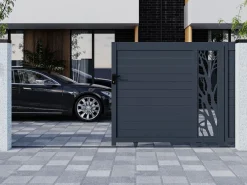 Puerta corredera de aluminio con calados con motivos Ancho 400 x Alt. 179 cm antracita LABRIT II^EXPERTLAND Best