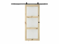 Vente-unique Puerta Corredera|Puerta corredera de madera con riel y 3 ventanales - Vidrio templado - ACOSTA II