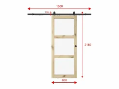 Vente-unique Puerta Corredera|Puerta corredera de madera con riel y 3 ventanales - Vidrio templado - ACOSTA II