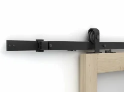 Puerta corredera de madera con riel y 3 ventanas - Cristal templado esmerilado - ACOSTA II^Vente-unique Sale