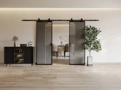 Vente-unique Puerta Corredera|Puerta corredera doble - cristal templado ahumado - 2 x Alt. 205 x Ancho 93 cm - LINCI II