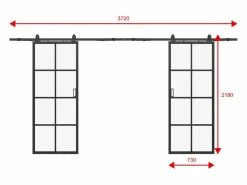 Vente-unique Puerta corredera doble - vidrio templado - 2 x Alt. 205 x L73 cm - WILDEN II Negro New